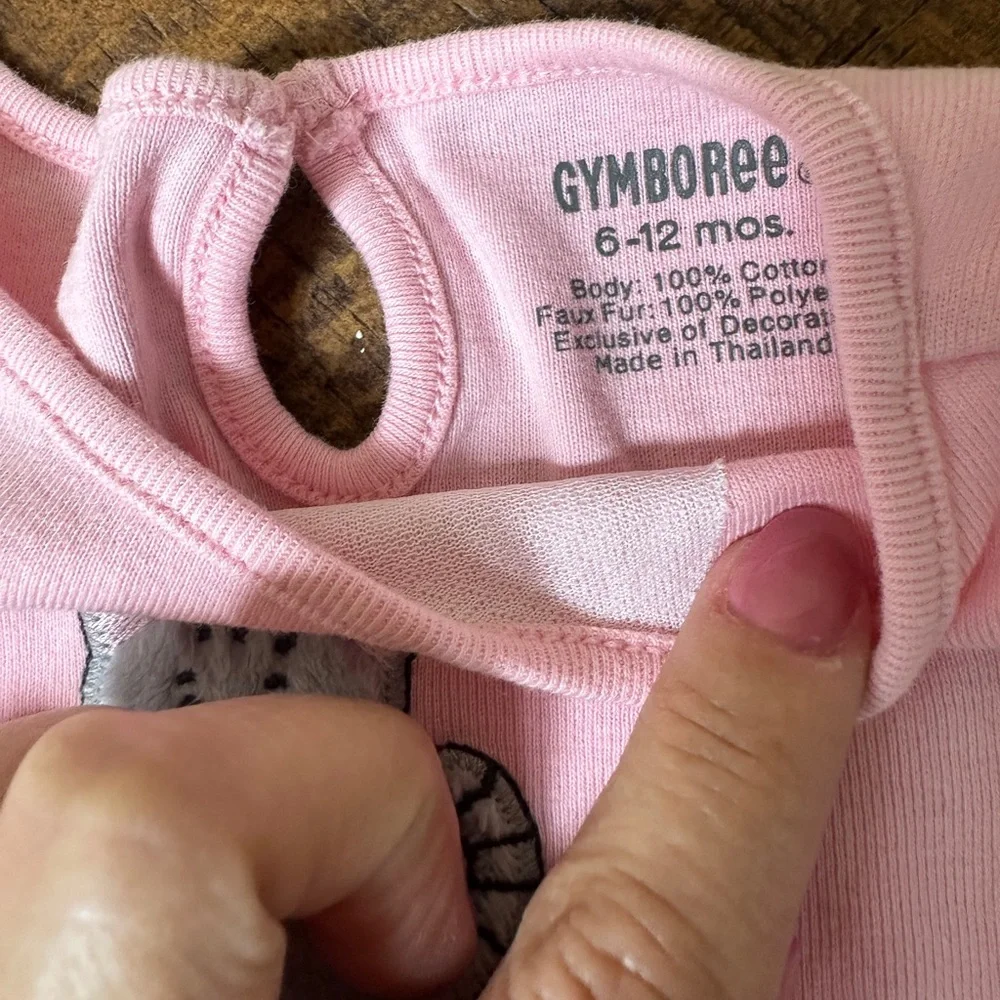 Gymboree 6-12 Months Grey‎ Kitty ‘Love Me Fur Ever’ Pink Top